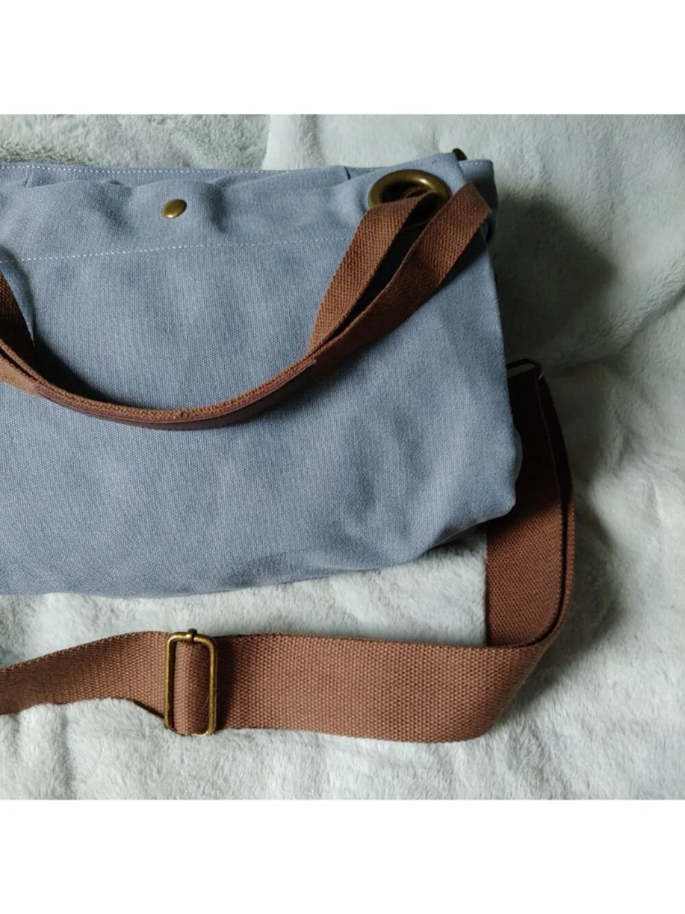 ZEDE Washed Canvas Split Leather Crossbody Tote Travel Bag Contemporary